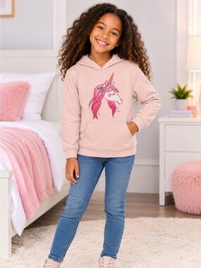🎀 4/$20 Cat & Jack Pink Unicorn Hoodie Girls Size L (10/12) 🦄